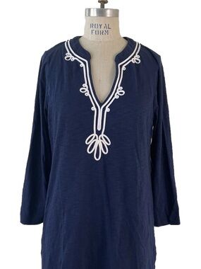 Lilly Pulitzer “Kaia” Soutache V-Neck Tunic iconic navy VGUC